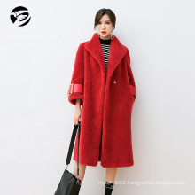 New Design Long Warm women coat red faux fur winter coats plus size wool coat